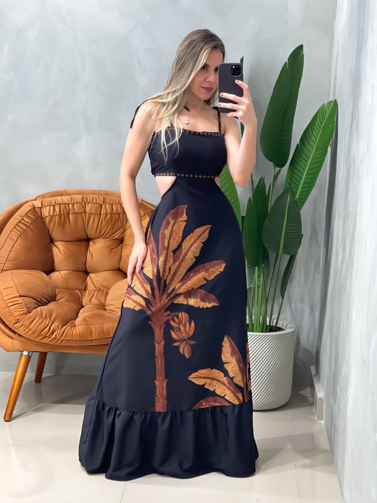 Vestido Longo em Crepe de Alça Decote Costas e Lastex Elisa Ref. 1737