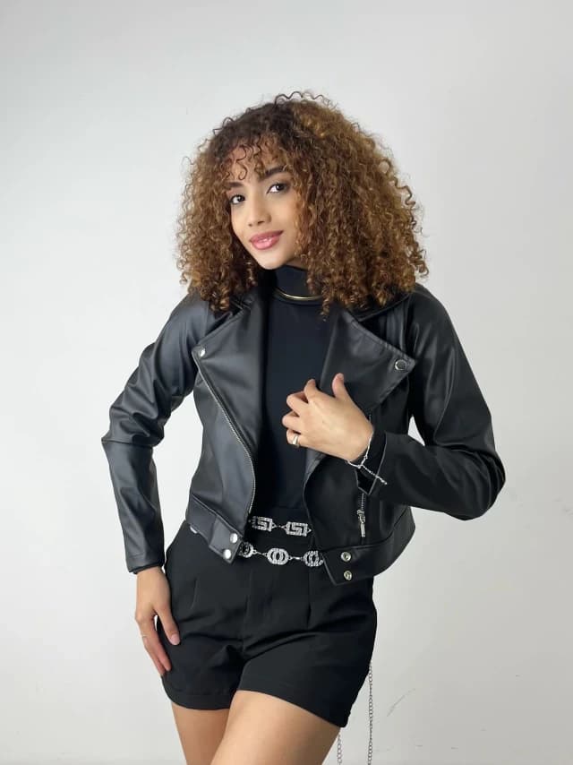 Jaqueta Feminina Biker em Courino com Botões Karina Ref. 1506