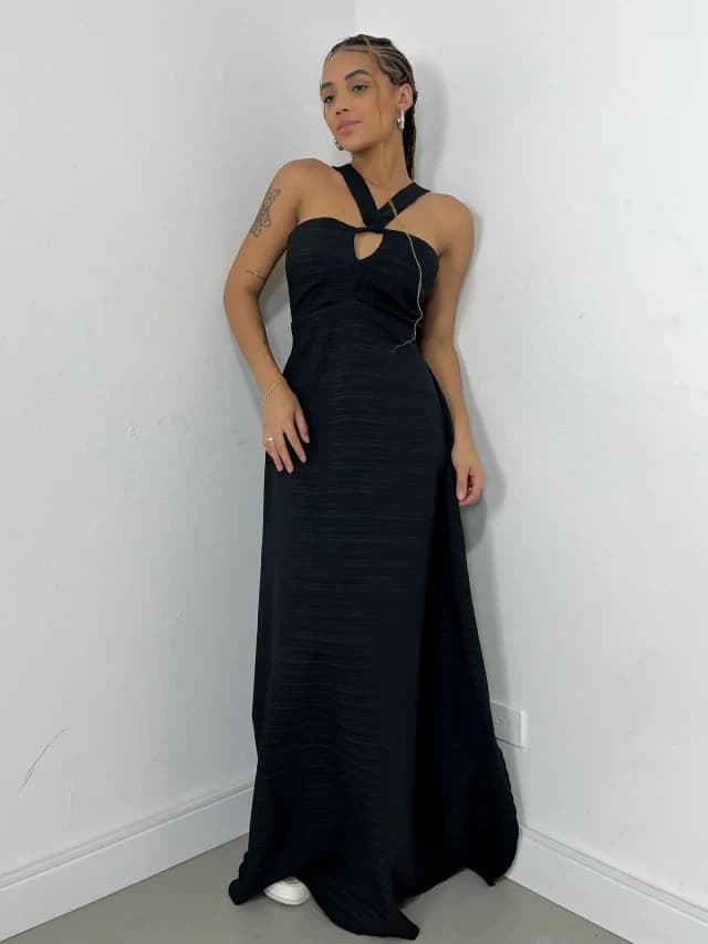Vestido Feminino Longo em Duna com Amarração Kimberly Ref. 1340