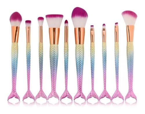 Kit 10 Pinceis Sereia De Maquiagem