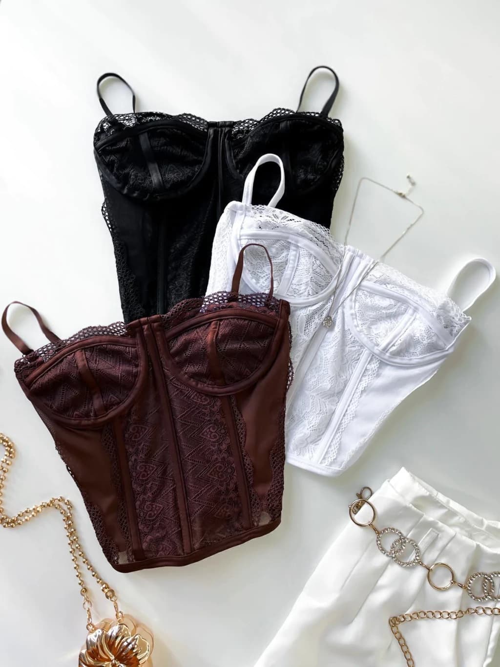 Cropped Corset em Renda de Alça Cristina Ref. 1555