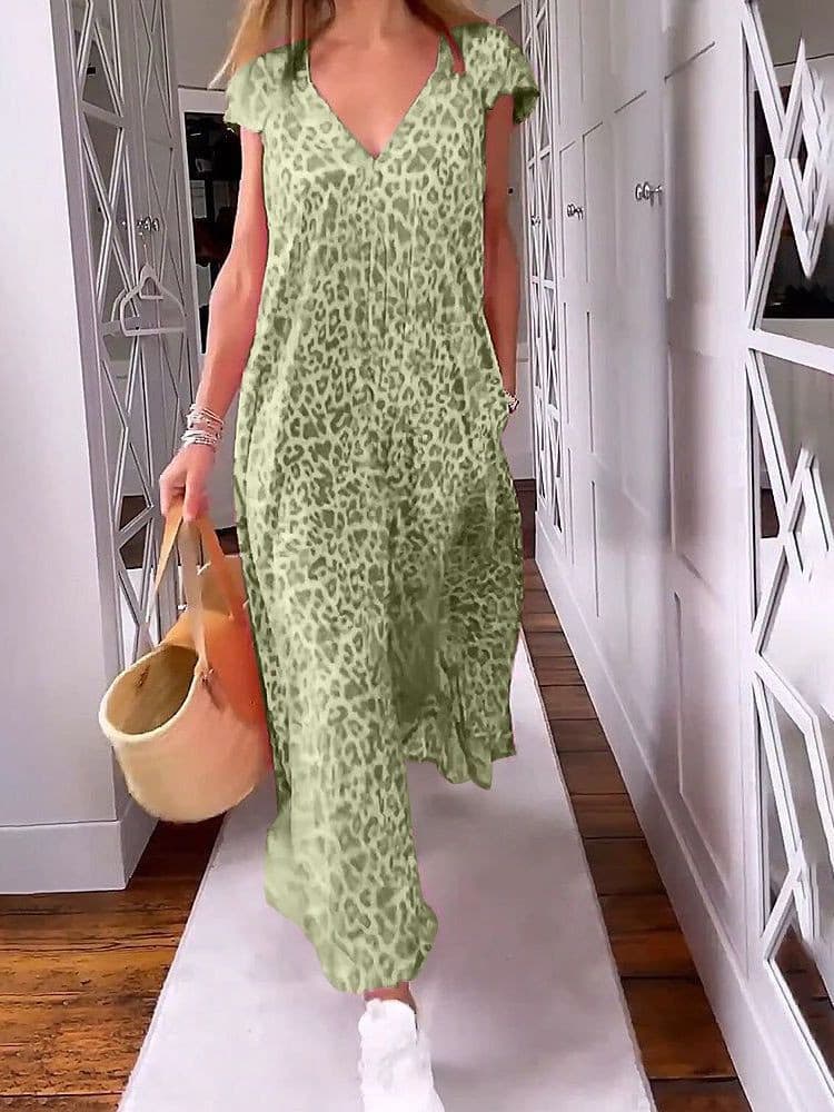 Vestido de verão com decote em V e estampa