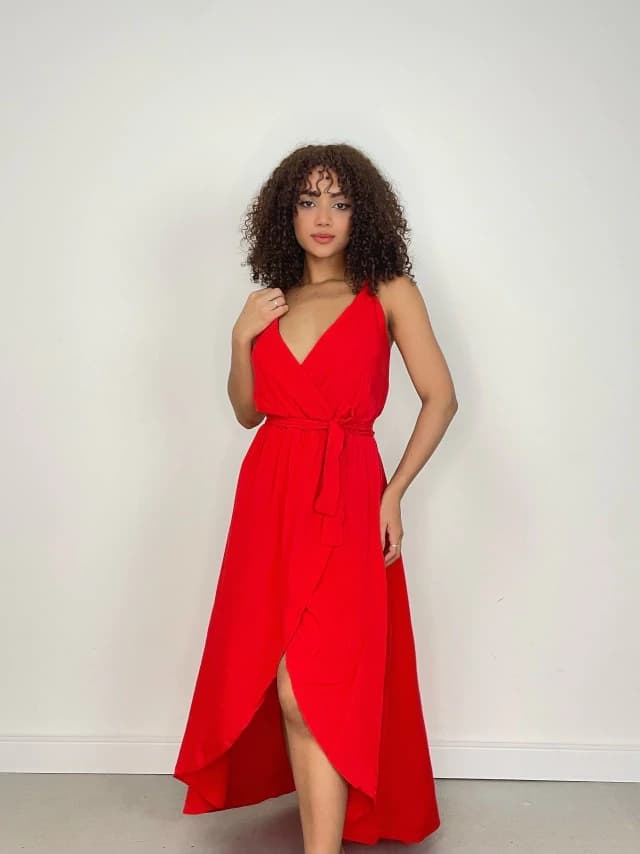 Vestido Feminino Longo em Viscolinho de Alça Transpassado Meire Ref. 1299