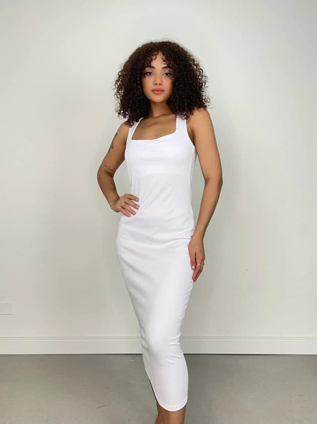 Vestido Feminino Midi em Ribana Decote Quadrado Taiane Ref. 1298