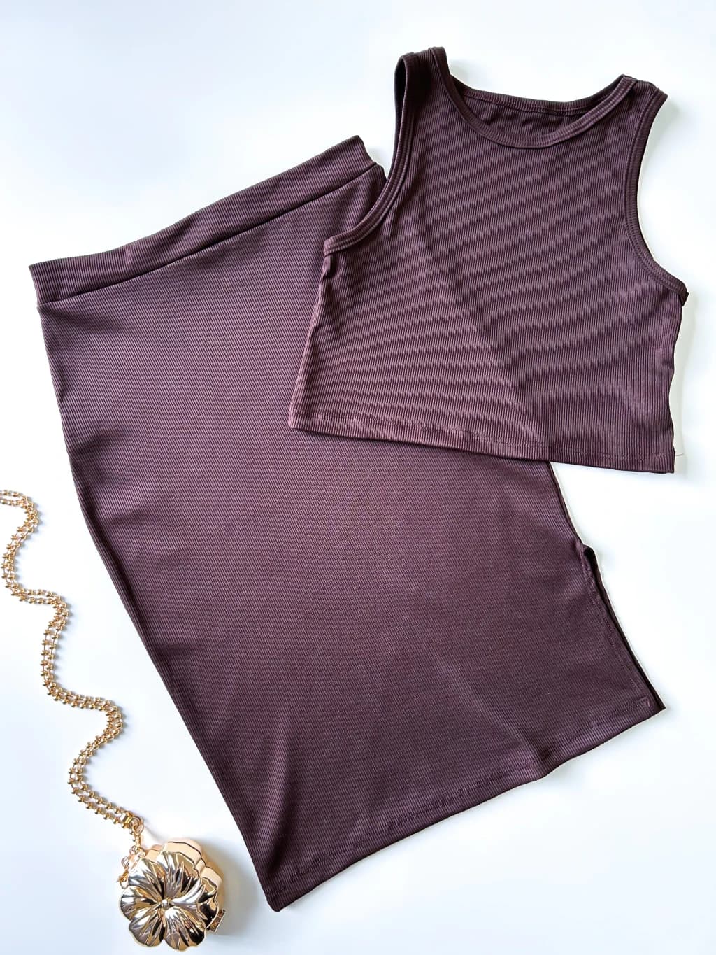 Conjunto Feminino em Ribana Regata e Saia Midi Daniele Ref. 1061