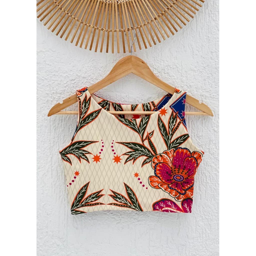 Cropped Feminino Estampado Inspiração Farm Euforia Floral Blusa Cropped Top