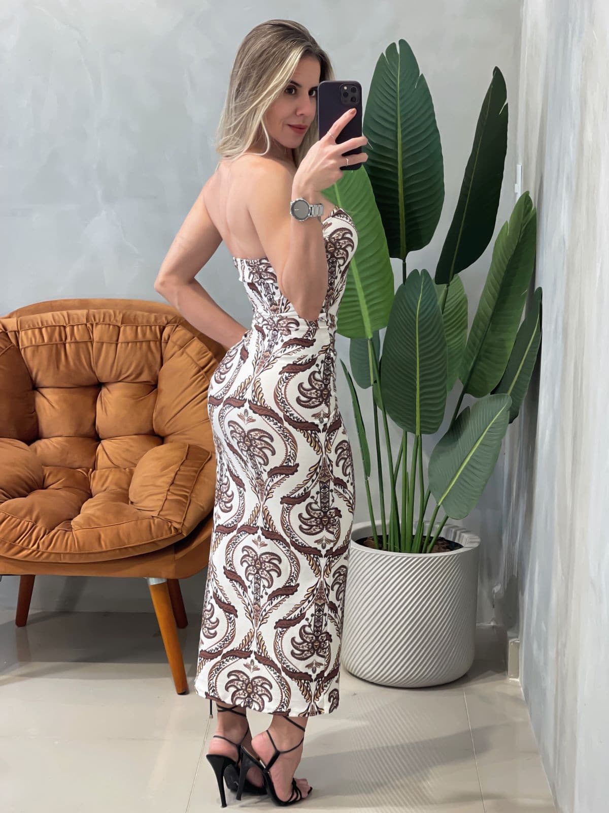 Vestido Longo em Malha Romantic Estampado sem Alça Rauane Ref. 1568