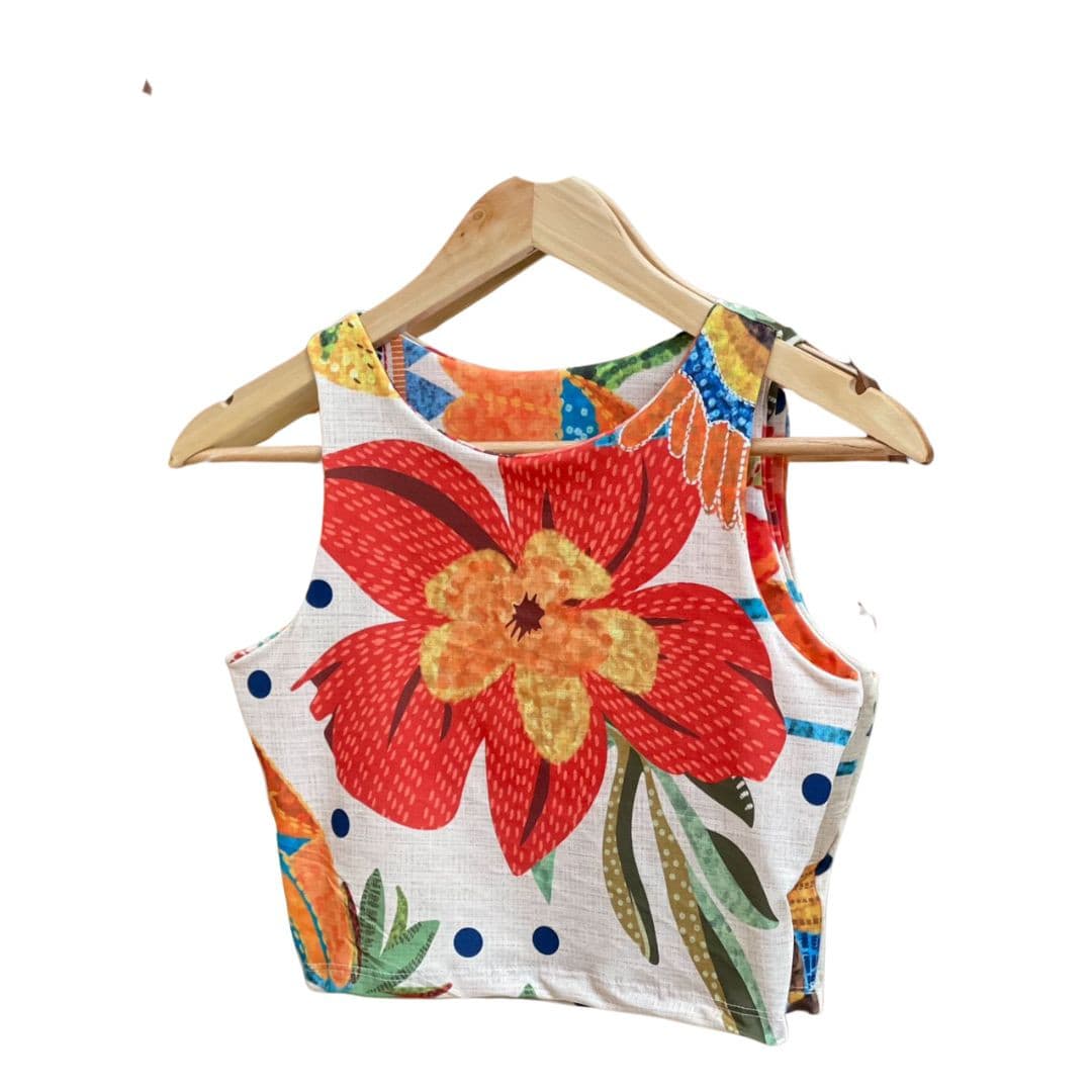 Cropped Feminino Estampado Inspiração Farm Rio Vibrante Blusa Cropped Top