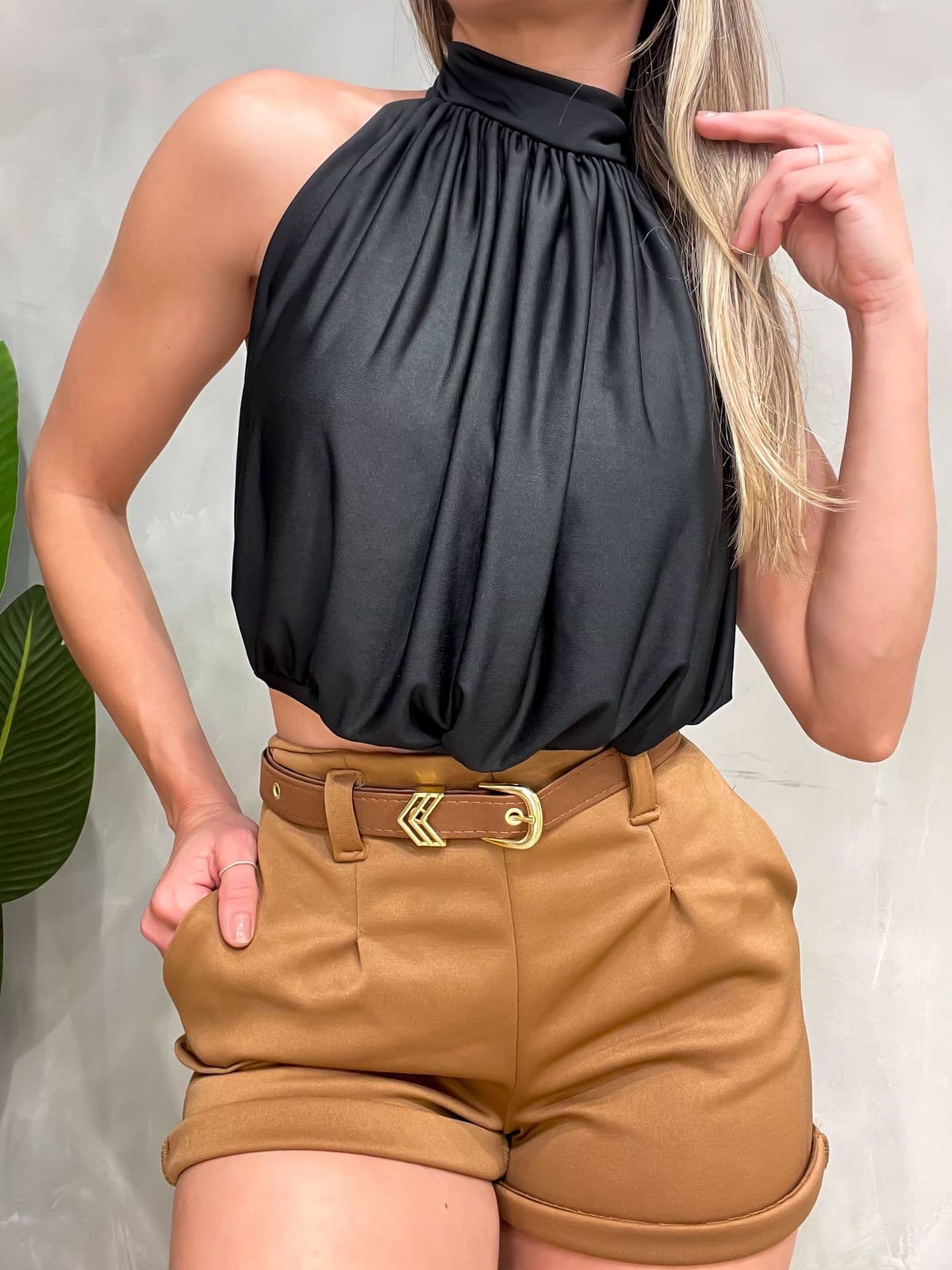 Cropped em Malha Romantic Balonê Frente Única com Amarração Tayna