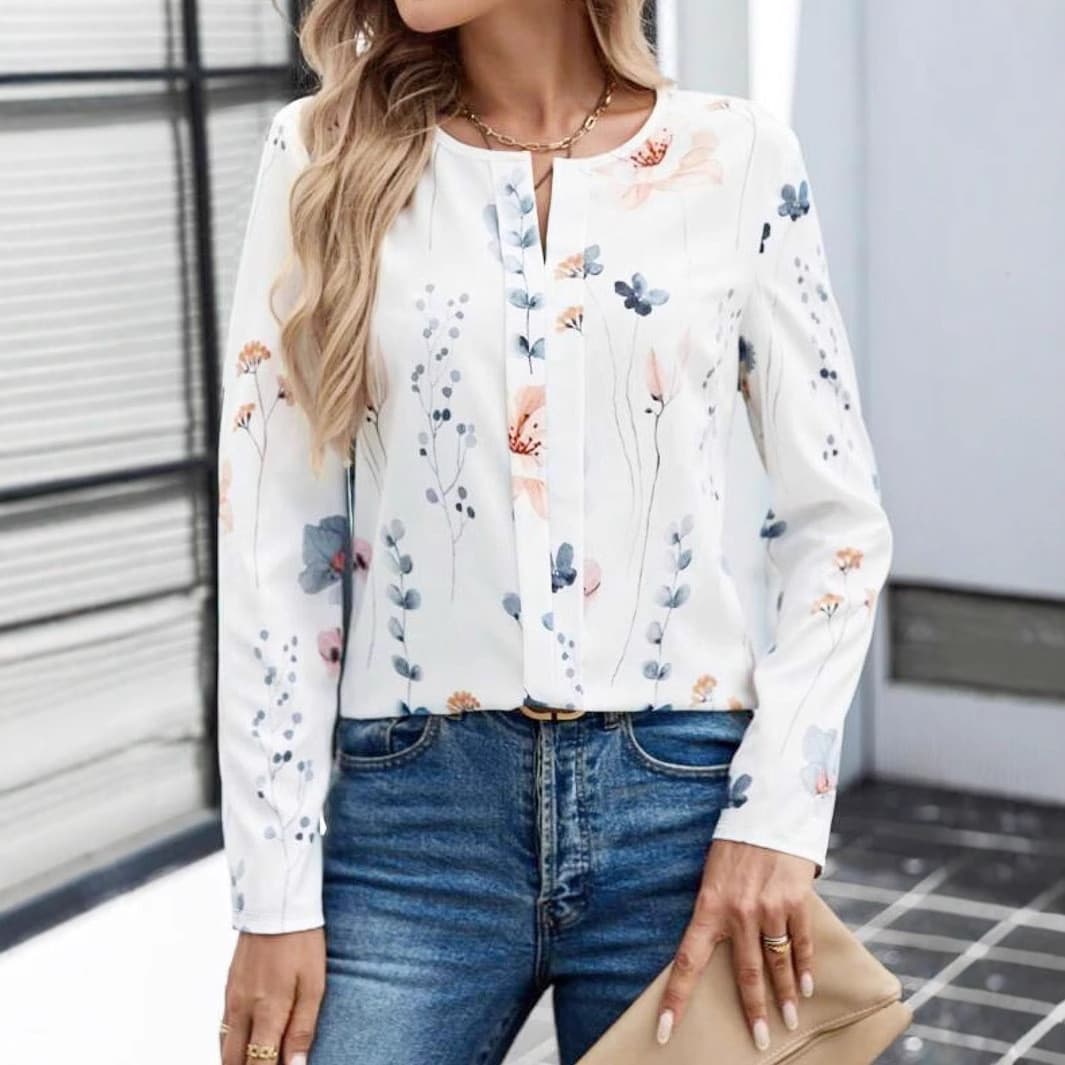 Camisas de manga comprida com estampa floral da moda
