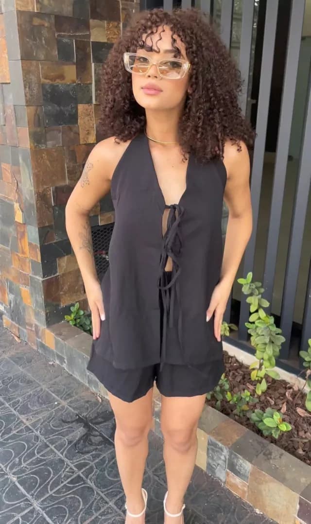 Conjunto Feminino Sensoriale Short e Blusa de Alça e Amarração Clau Ref. 1284