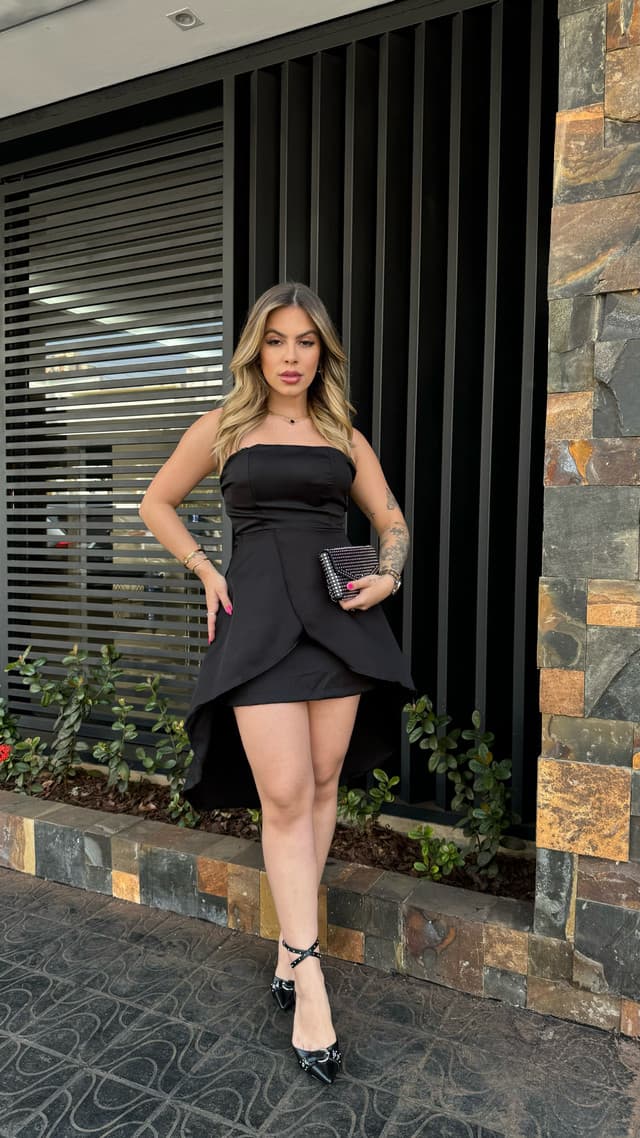 Vestido Curto em Alfaiataria Assimétrico sem Alça Lorraine Ref. 1097
