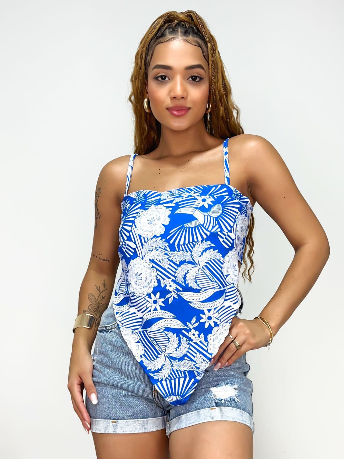 Cropped Lenço Feminino em Crepe de Alça e Amarração Magali Ref. 1425