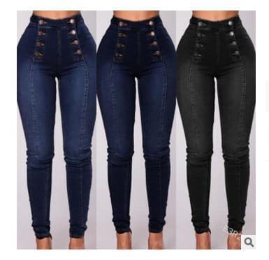 Calça jeans casual de cintura alta, modelo Q009, para comércio exterior transfro