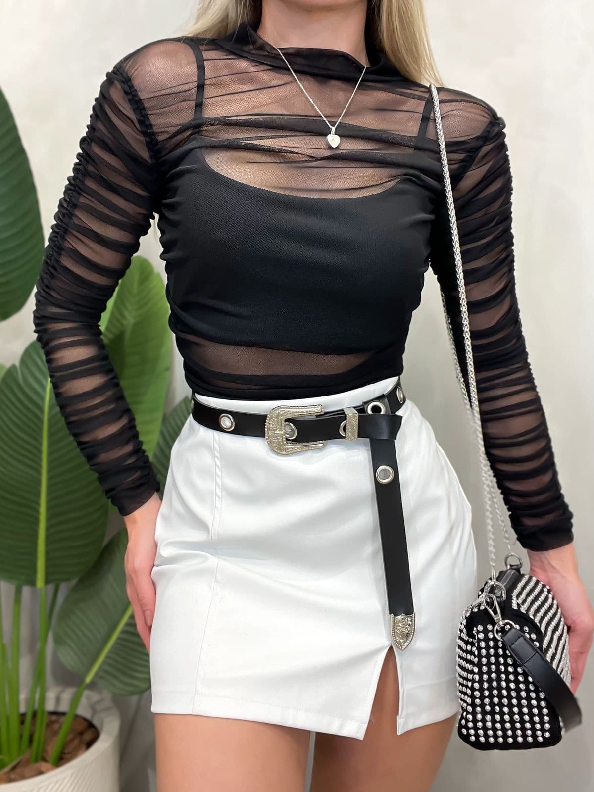 Body de Tule Manga Longa Plissado Denise Ref. 1512